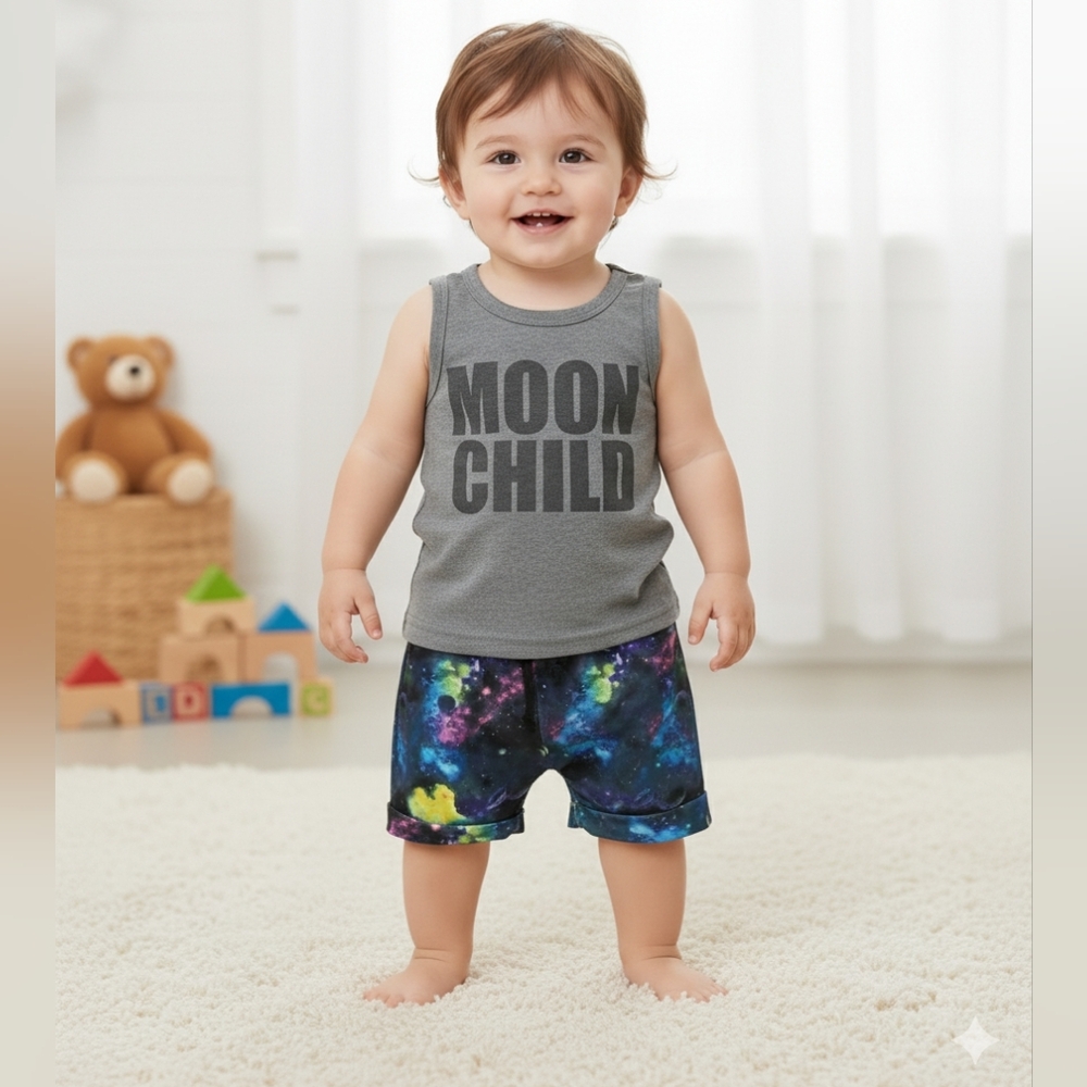 ​Toddler Boys "Moon Child" 2-Piece Celestial Outfit Space Theme Summer Clothes